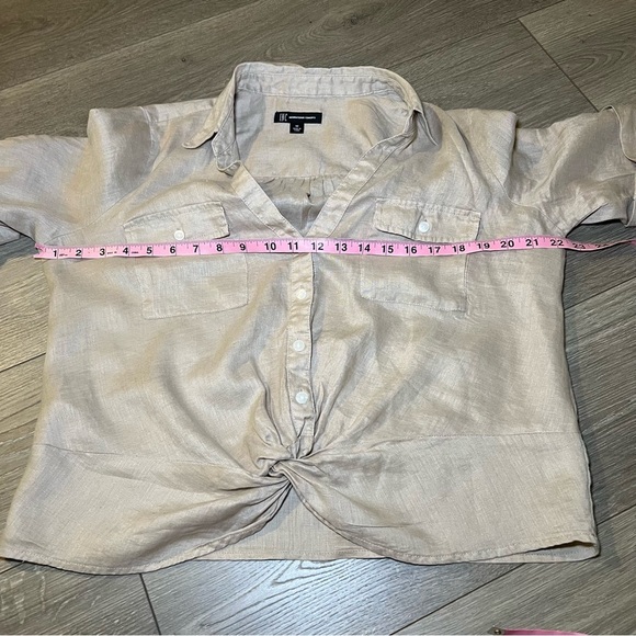 INC International Concepts Womens Blouse Size M Khaki Linen Twist Hem Button Up - Picture 6 of 7
